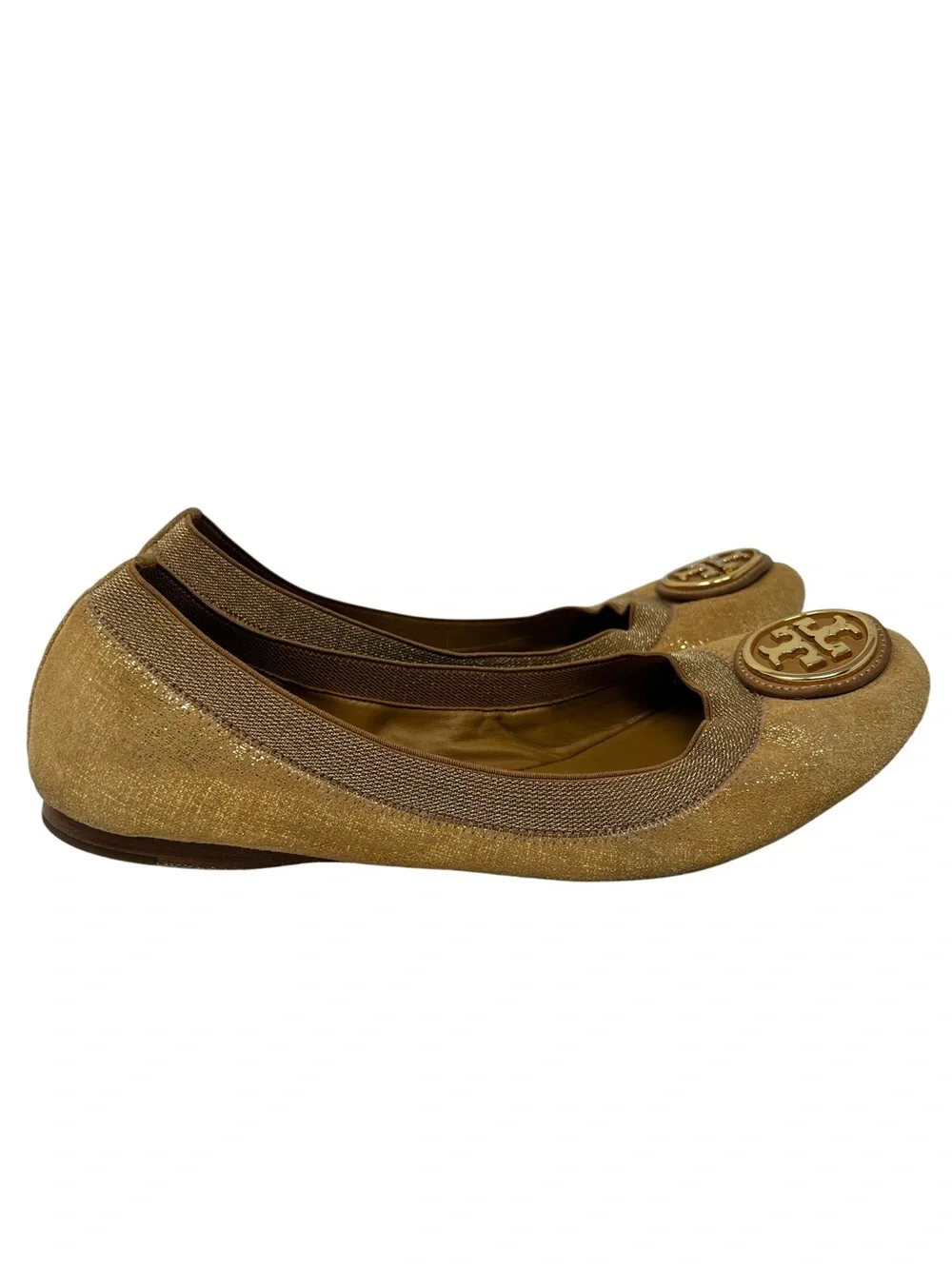 Tory Burch Shimmery Gold Logo Ballet Flats